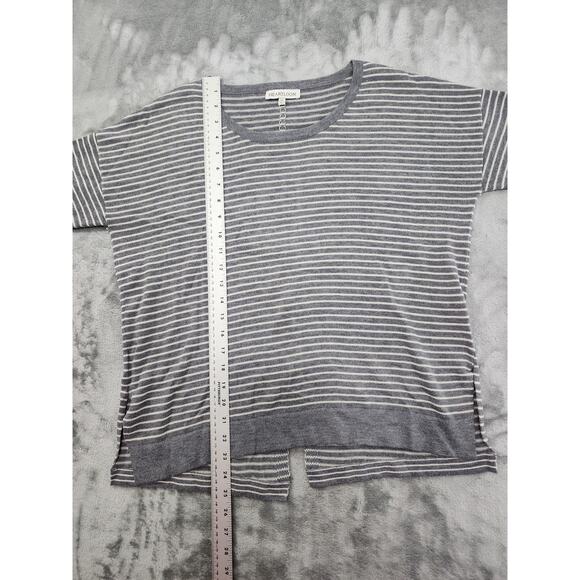 Heartloom Striped Merino Wool Crop Sleeve Sweater Size XS Gray White Back Slit - Picture 7 of 8